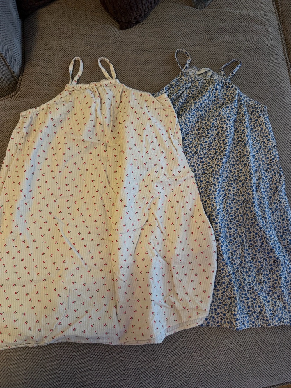 Summer Spaghetti Strap Sundress Bundle - Cream with Tiny Floral & Blue